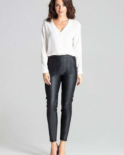 Sustainable Chic: Eco-Leather Tailored Trousers with Practical Patch Pockets in Classic Black