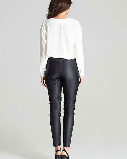 Sustainable Chic: Eco-Leather Tailored Trousers with Practical Patch Pockets in Classic Black