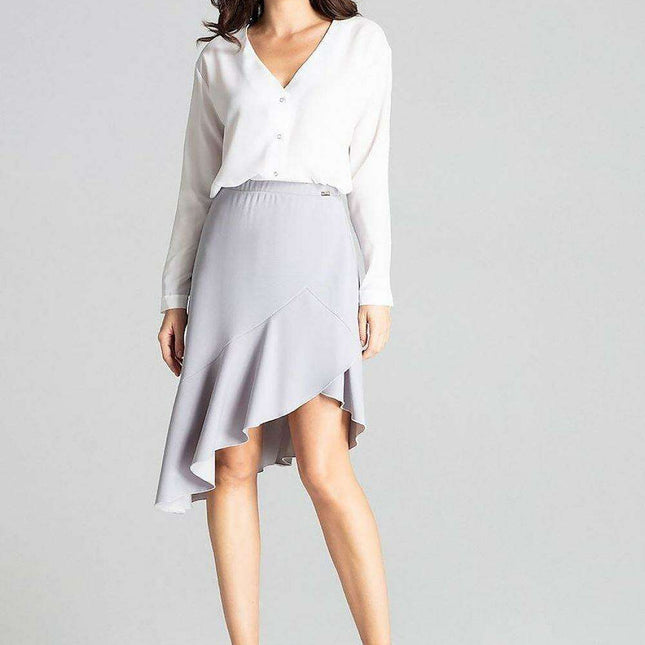 Elegant Asymmetrical Black Midi Skirt with Frill Detail