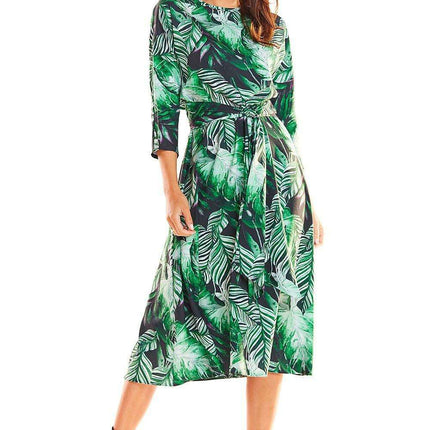 Chic Midi Dress with Stylish Prints and Complementary Waist Belt