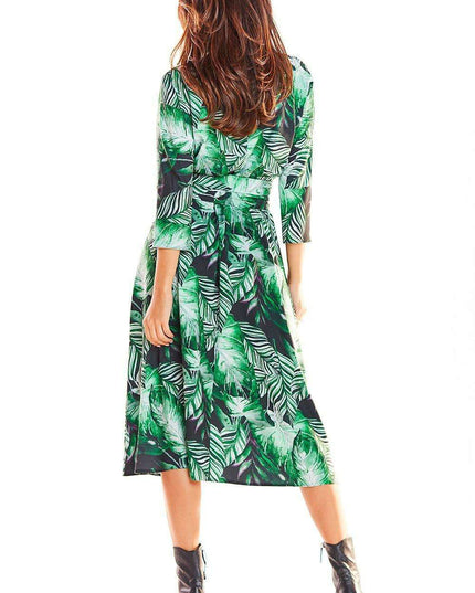 Chic Midi Dress with Stylish Prints and Complementary Waist Belt