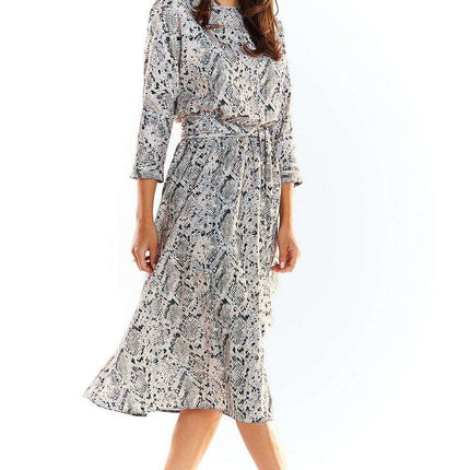 Chic Midi Dress with Stylish Prints and Complementary Waist Belt