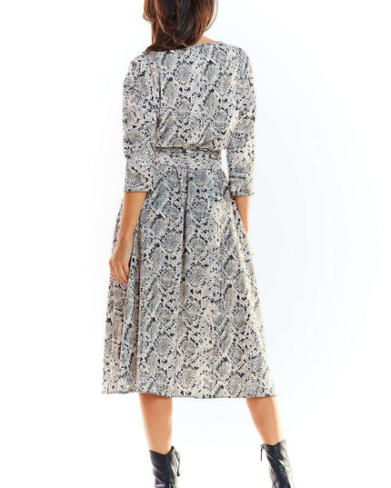 Chic Midi Dress with Stylish Prints and Complementary Waist Belt