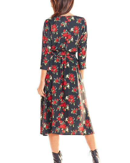 Chic Midi Dress with Stylish Prints and Complementary Waist Belt