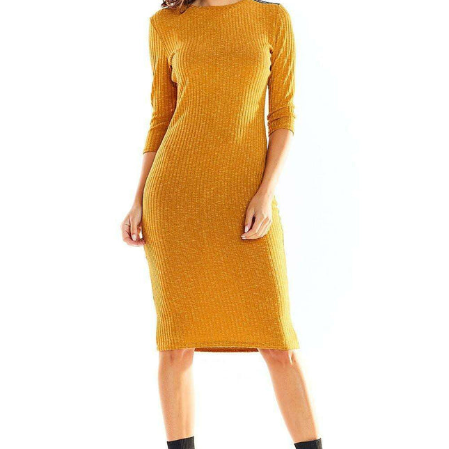 Chic Knit Midi Dress with Unique Shoulder Detailing