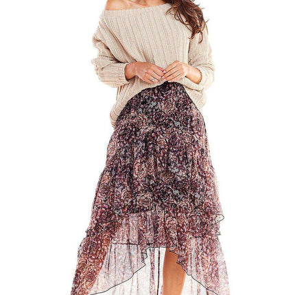 Stylish Asymmetrical Chiffon Maxi Skirt with Unique Prints