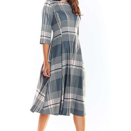 Elegant Checked Flare Midi Dress