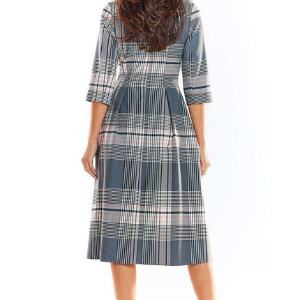 Elegant Checked Flare Midi Dress