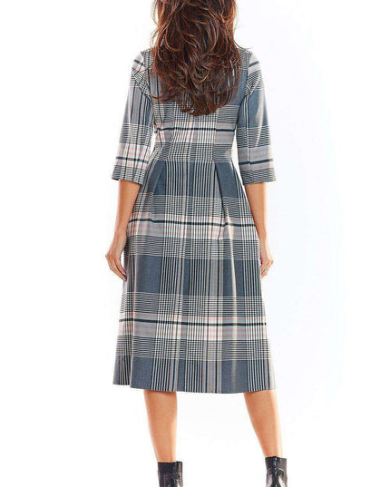 Elegant Checked Flare Midi Dress