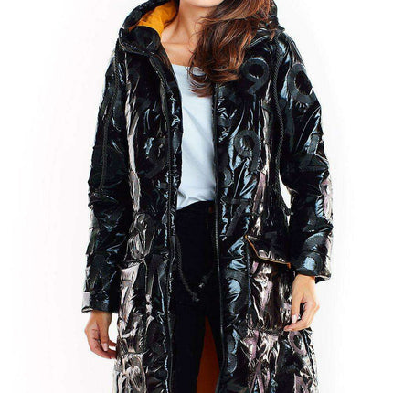Sleek Modern Oversized Glossy Coat with Snap Fastening