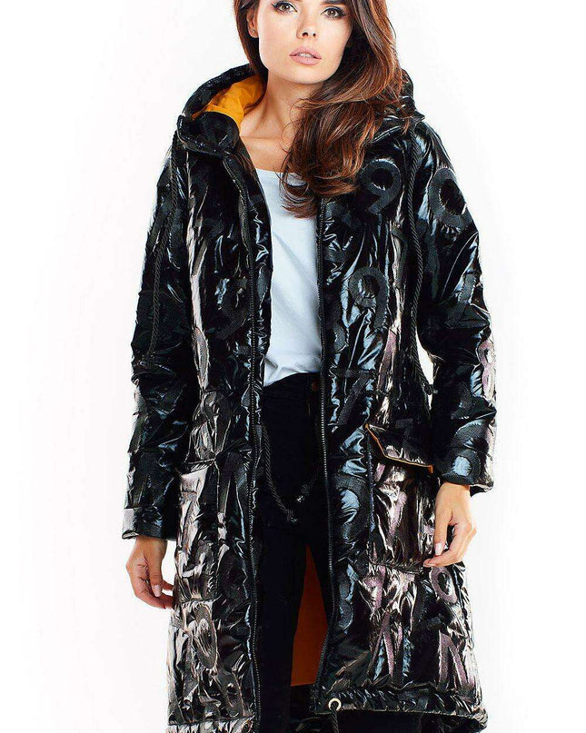 Sleek Modern Oversized Glossy Coat with Snap Fastening