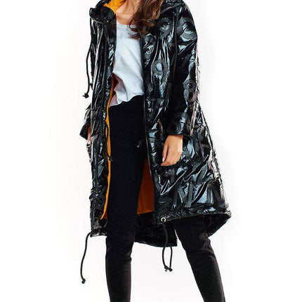 Sleek Modern Oversized Glossy Coat with Snap Fastening