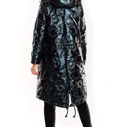 Sleek Modern Oversized Glossy Coat with Snap Fastening