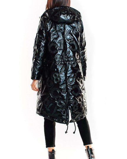 Sleek Modern Oversized Glossy Coat with Snap Fastening