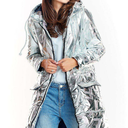 Sleek Modern Oversized Glossy Coat with Snap Fastening