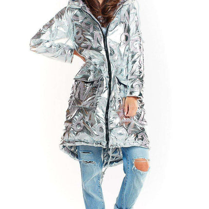 Sleek Modern Oversized Glossy Coat with Snap Fastening