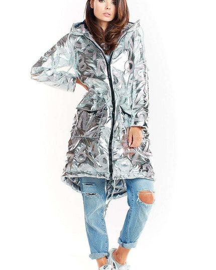 Sleek Modern Oversized Glossy Coat with Snap Fastening