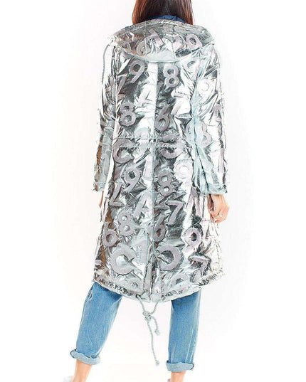 Sleek Modern Oversized Glossy Coat with Snap Fastening
