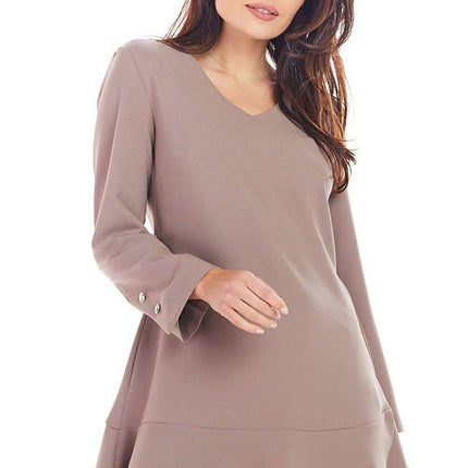 Elegant Frill Mini Dress with Golden Button Accents - Timeless Charm and Style
