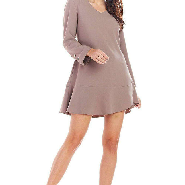 Elegant Frill Mini Dress with Golden Button Accents - Timeless Charm and Style