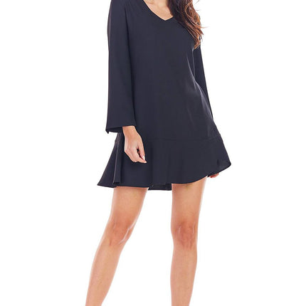 Elegant Frill Mini Dress with Golden Button Accents - Timeless Charm and Style - Très Elite