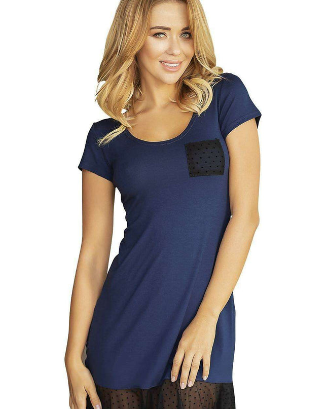 Charming Dotted Frill Viscose Chemise with Pocket Details