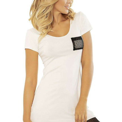 Charming Dotted Frill Viscose Chemise with Pocket Details