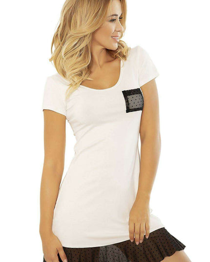 Charming Dotted Frill Viscose Chemise with Pocket Details