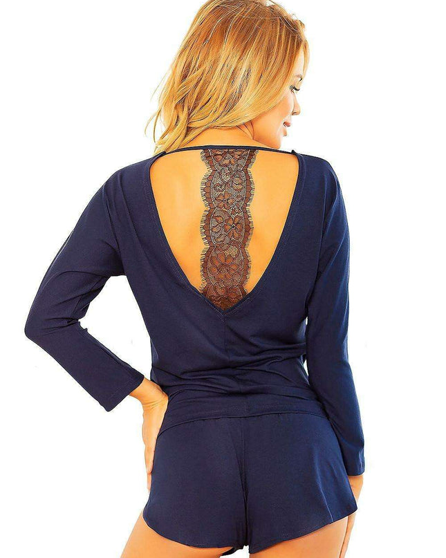 Elegant Lace-Back Viscose Blouse and Shorts Set