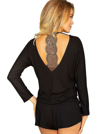 Elegant Lace-Back Viscose Blouse and Shorts Set