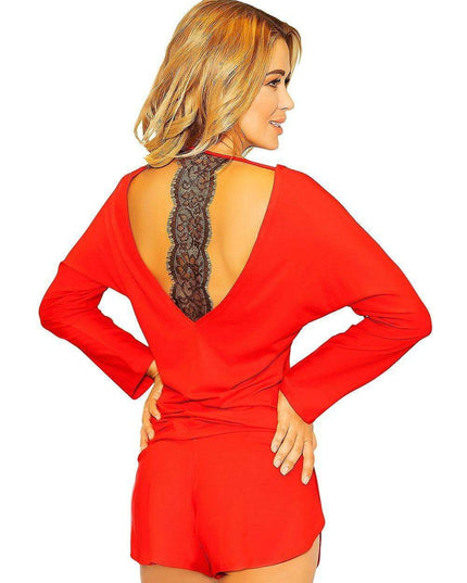 Elegant Lace-Back Viscose Blouse and Shorts Set