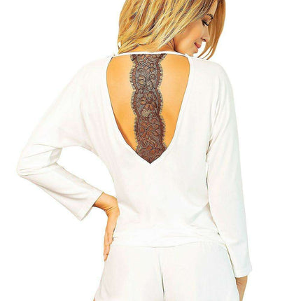Elegant Lace-Back Viscose Blouse and Shorts Set