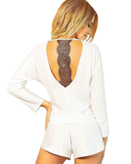 Elegant Lace-Back Viscose Blouse and Shorts Set