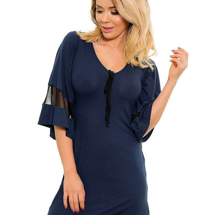 Elegant Basilan Viscose Night Slip with Tulle Sleeves and Charming Bow Detail