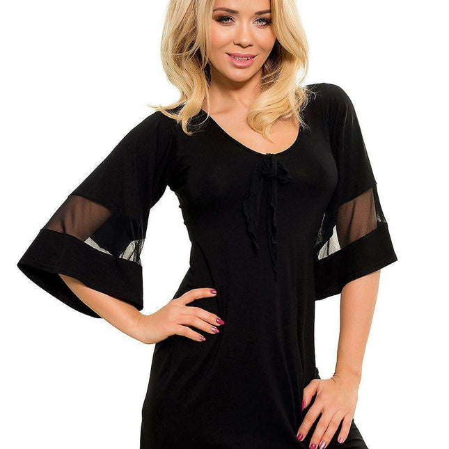 Elegant Basilan Viscose Night Slip with Tulle Sleeves and Charming Bow Detail