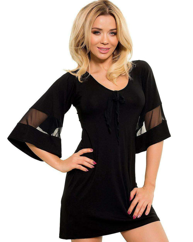 Elegant Basilan Viscose Night Slip with Tulle Sleeves and Charming Bow Detail