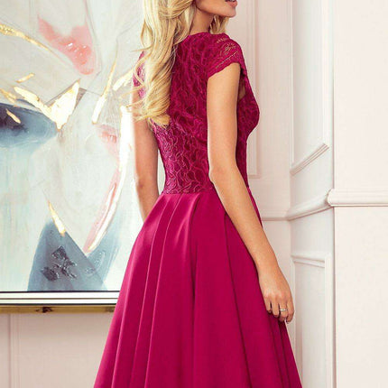 Raspberry Elegance Asymmetrical Lace Evening Dress by Numoco