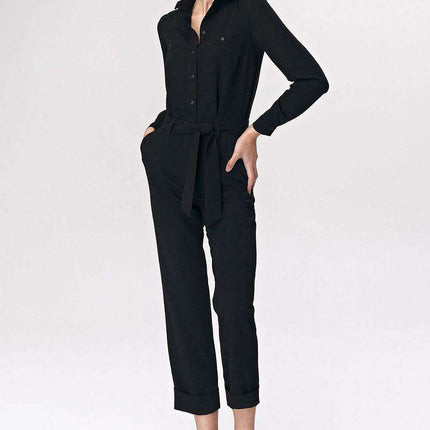 Chic Black Tailored Womens Suit With Waist Accent Detail