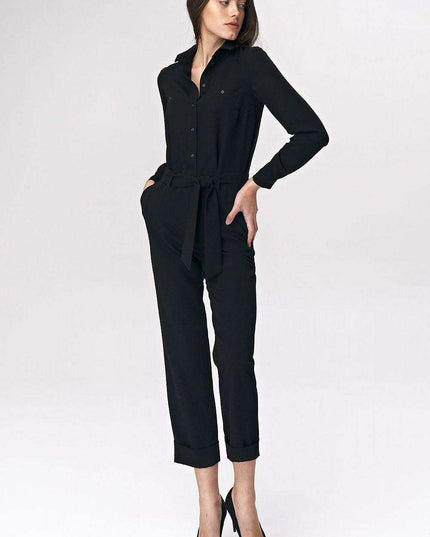Chic Black Tailored Womens Suit With Waist Accent Detail