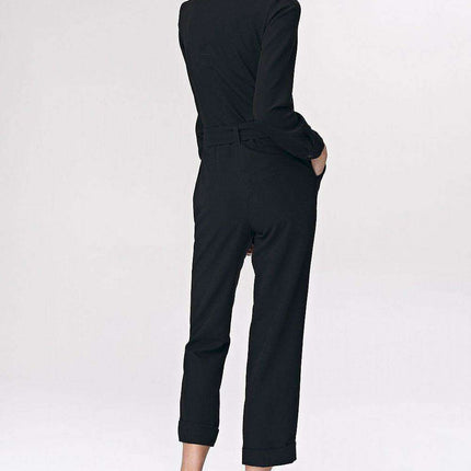 Chic Black Tailored Womens Suit With Waist Accent Detail