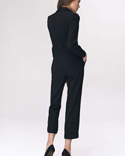 Chic Black Tailored Womens Suit With Waist Accent Detail