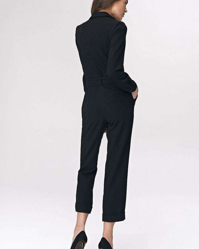 Chic Black Tailored Womens Suit With Waist Accent Detail
