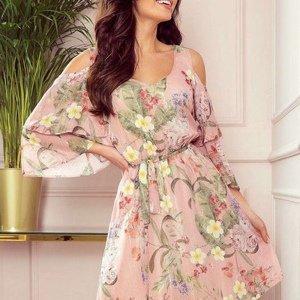 Chic Ecru Flared Sleeve Dress by Numoco