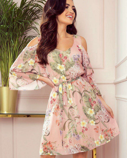 Chic Ecru Flared Sleeve Dress by Numoco