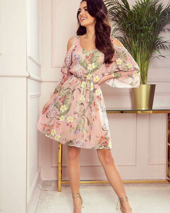 Chic Ecru Flared Sleeve Dress by Numoco