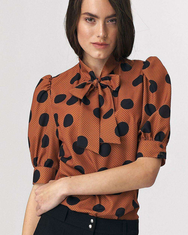 Chic Viscose Blouse With Elbow Sleeves And Stylish Neckline