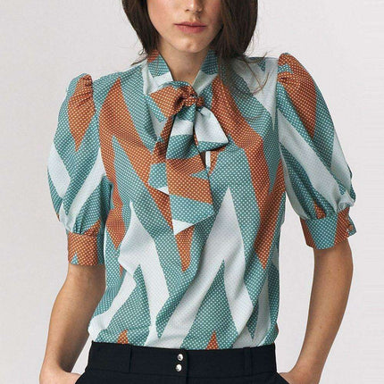 Chic Viscose Blouse With Elbow Sleeves And Stylish Neckline