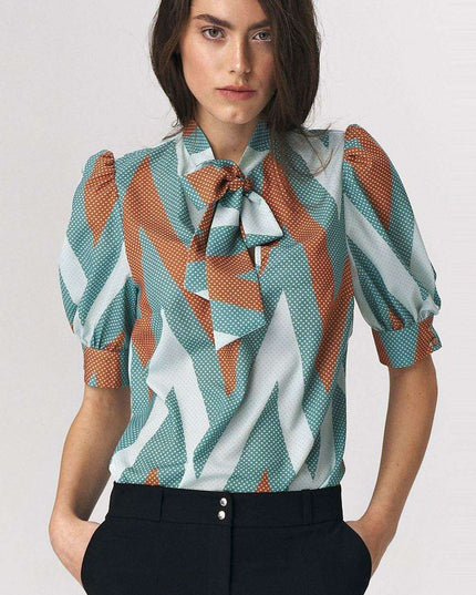 Chic Viscose Blouse With Elbow Sleeves And Stylish Neckline