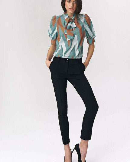 Chic Viscose Blouse With Elbow Sleeves And Stylish Neckline
