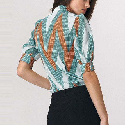 Chic Viscose Blouse With Elbow Sleeves And Stylish Neckline